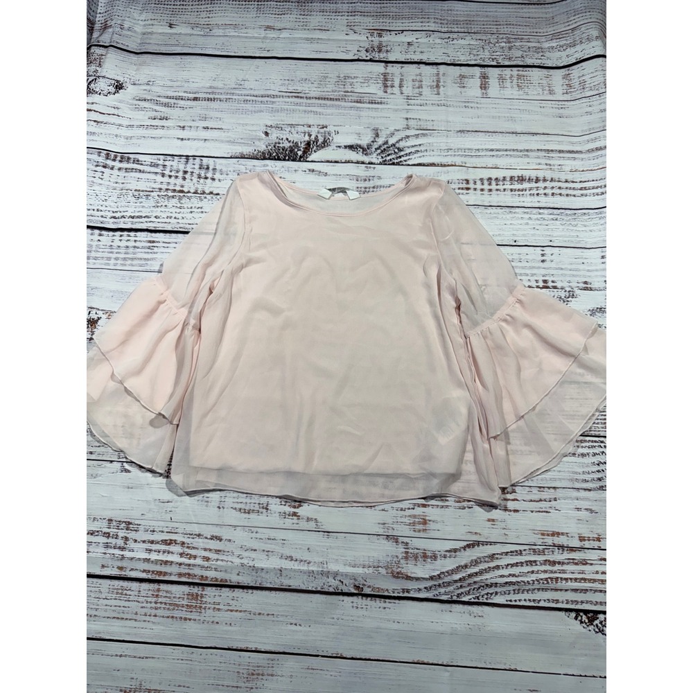 H&M Girls Pale Pink Chiffon Blouse Tiered Ruffle Bell Sleeve Top Size 12-13Y